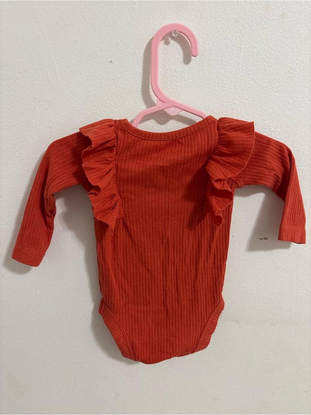 Cat & Jack Rust Ribbed Ruffle Long-Sleeve One-Piece - Picture 3 of 3